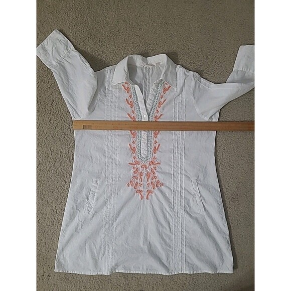 SOFT SURROUNDINGS Tunic Shirt Women L White Embroidered 3/4 Sleeve Boho Peasant - Picture 11 of 12